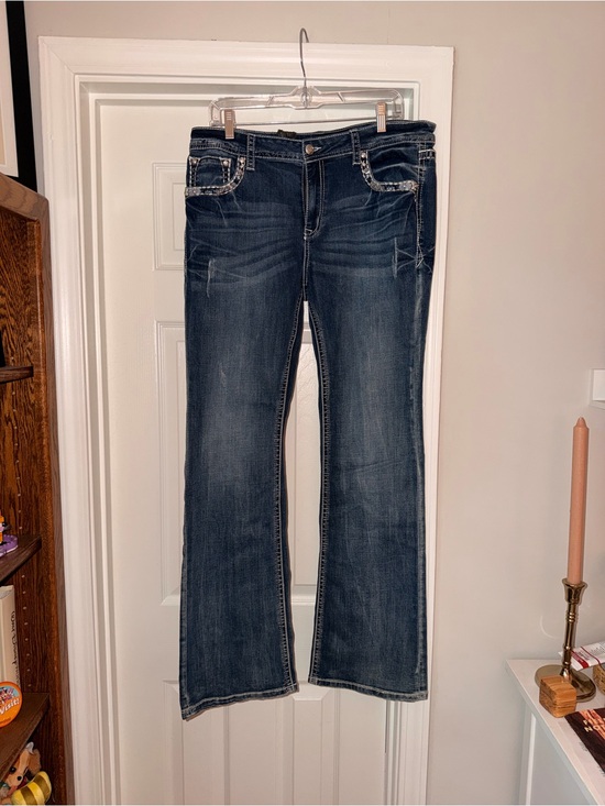 Grace Denim - Grace In LA Dark Blue Flared Jeans with Embelishment Details
